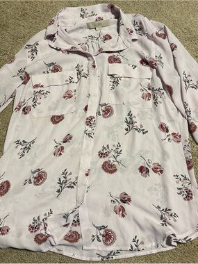 LOFT Light Pink Floral Button-Down Shirt